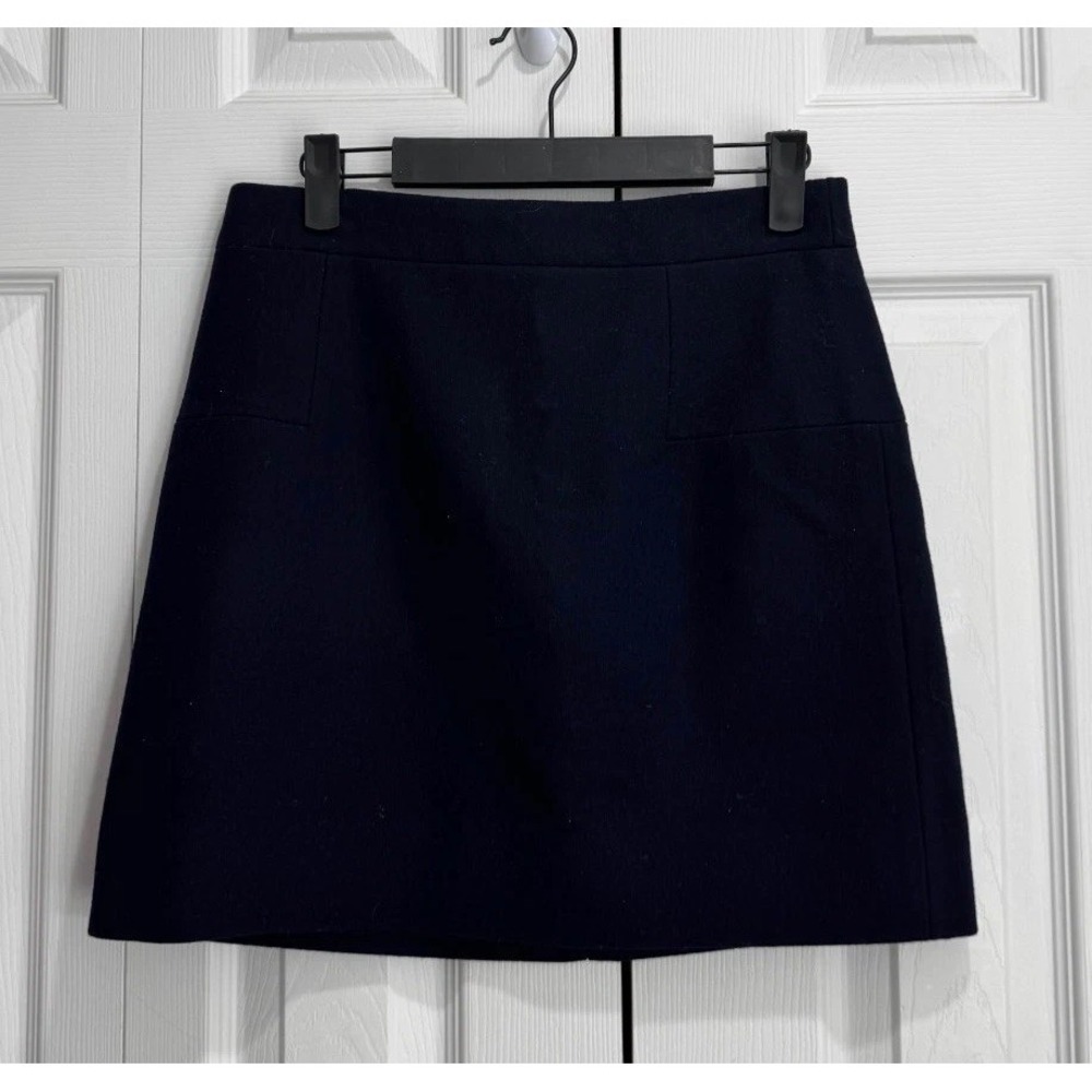 J.Crew Double Serge Wool Mini Skirt Women's 4 Deep Navy Pull-On Back Zip Classic